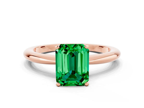 Rose gold Emerald Cut Emerald Solitaire Ring with Six-Prong Setting and Classic Band