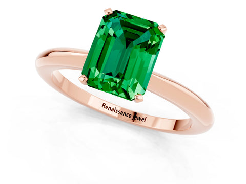 Rose gold Emerald Cut Emerald Solitaire Ring with Six-Prong Setting and Classic Band_1
