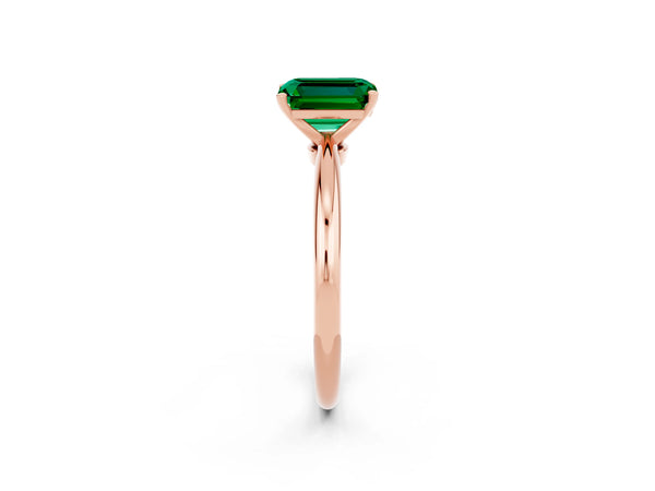 Rose gold Emerald Cut Emerald Solitaire Ring with Six-Prong Setting and Classic Band