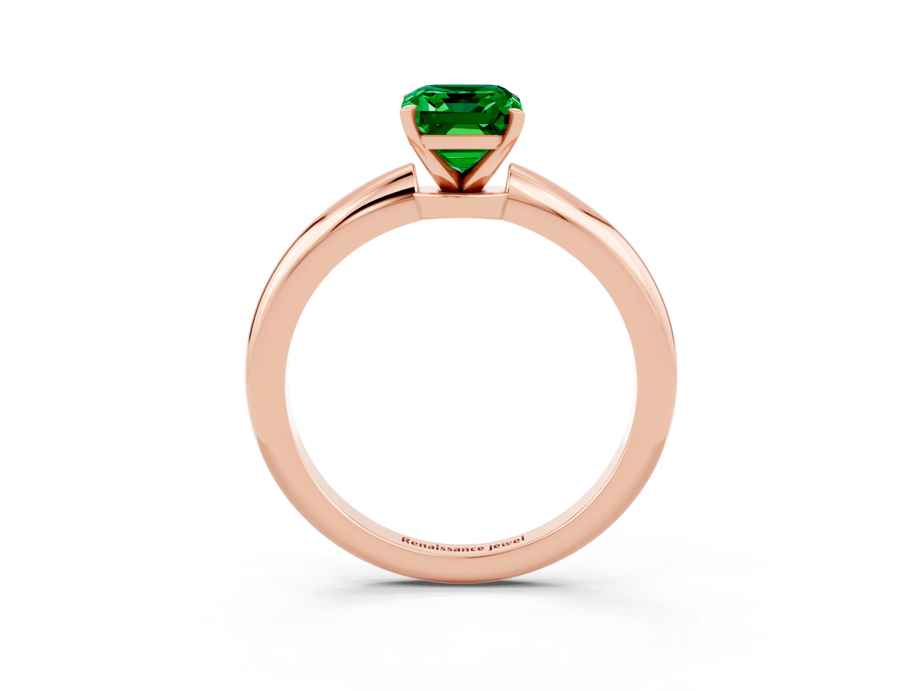 Rose gold Emerald Cut Emerald Solitaire Ring with Six-Prong Setting and Classic Band_3