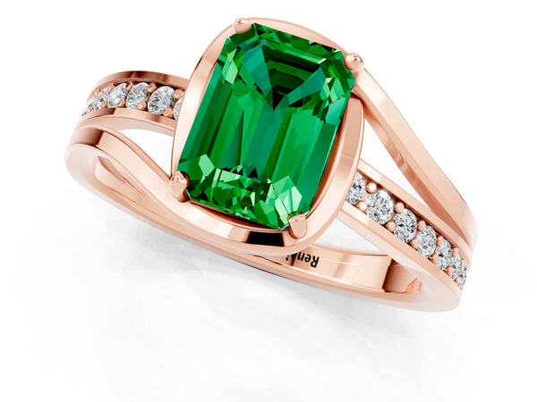 Rose gold Emerald Cut Emerald Solitaire Ring with Split Shank and Prong Setting