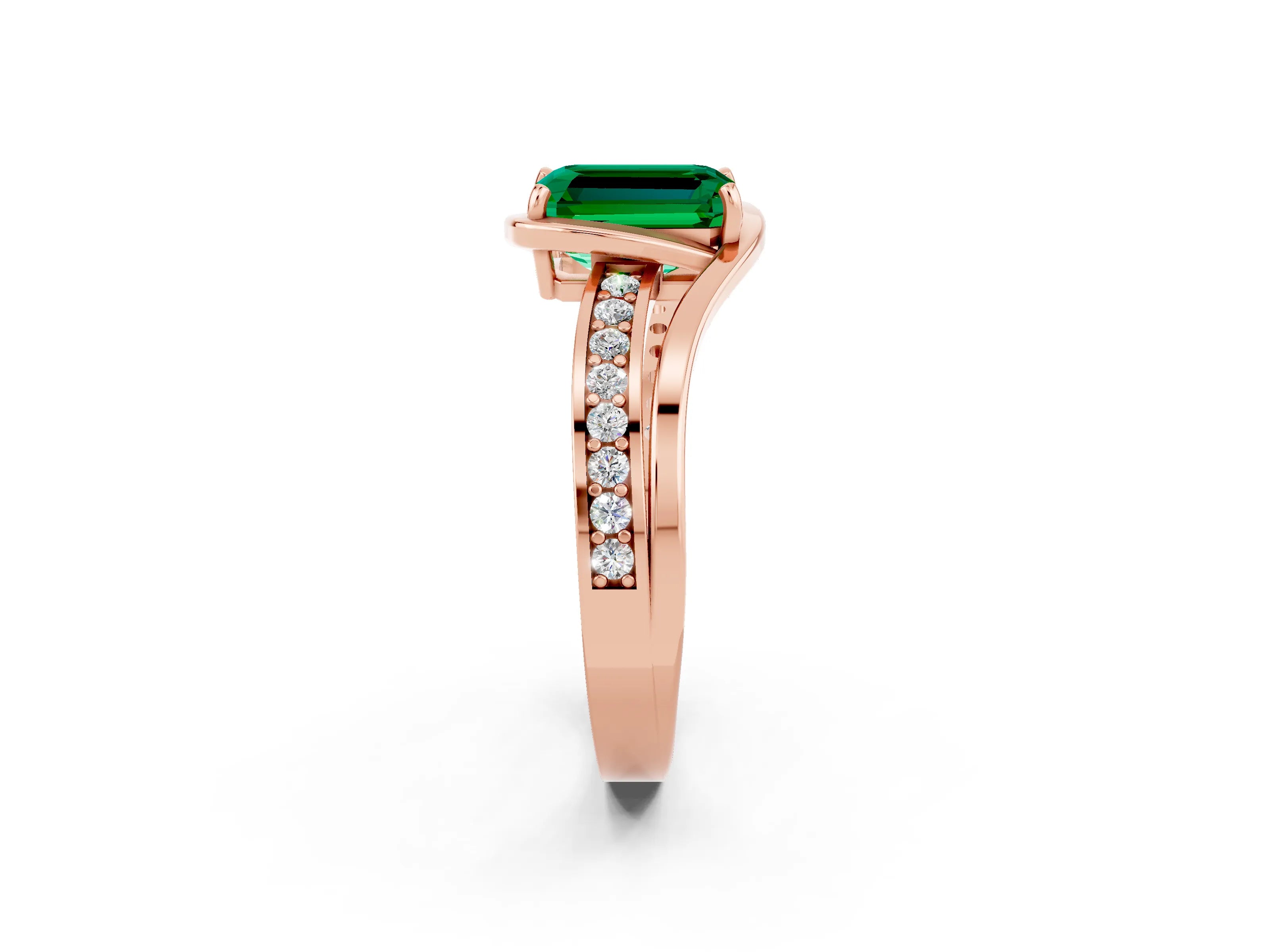 Rose gold Emerald Cut Emerald Solitaire Ring with Split Shank and Prong Setting_2