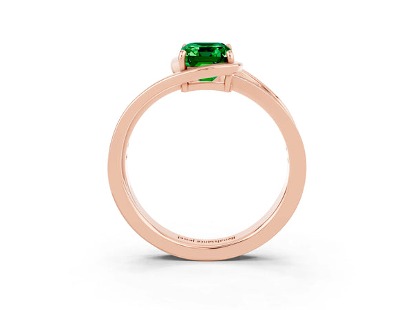 Rose gold Emerald Cut Emerald Solitaire Ring with Split Shank and Prong Setting