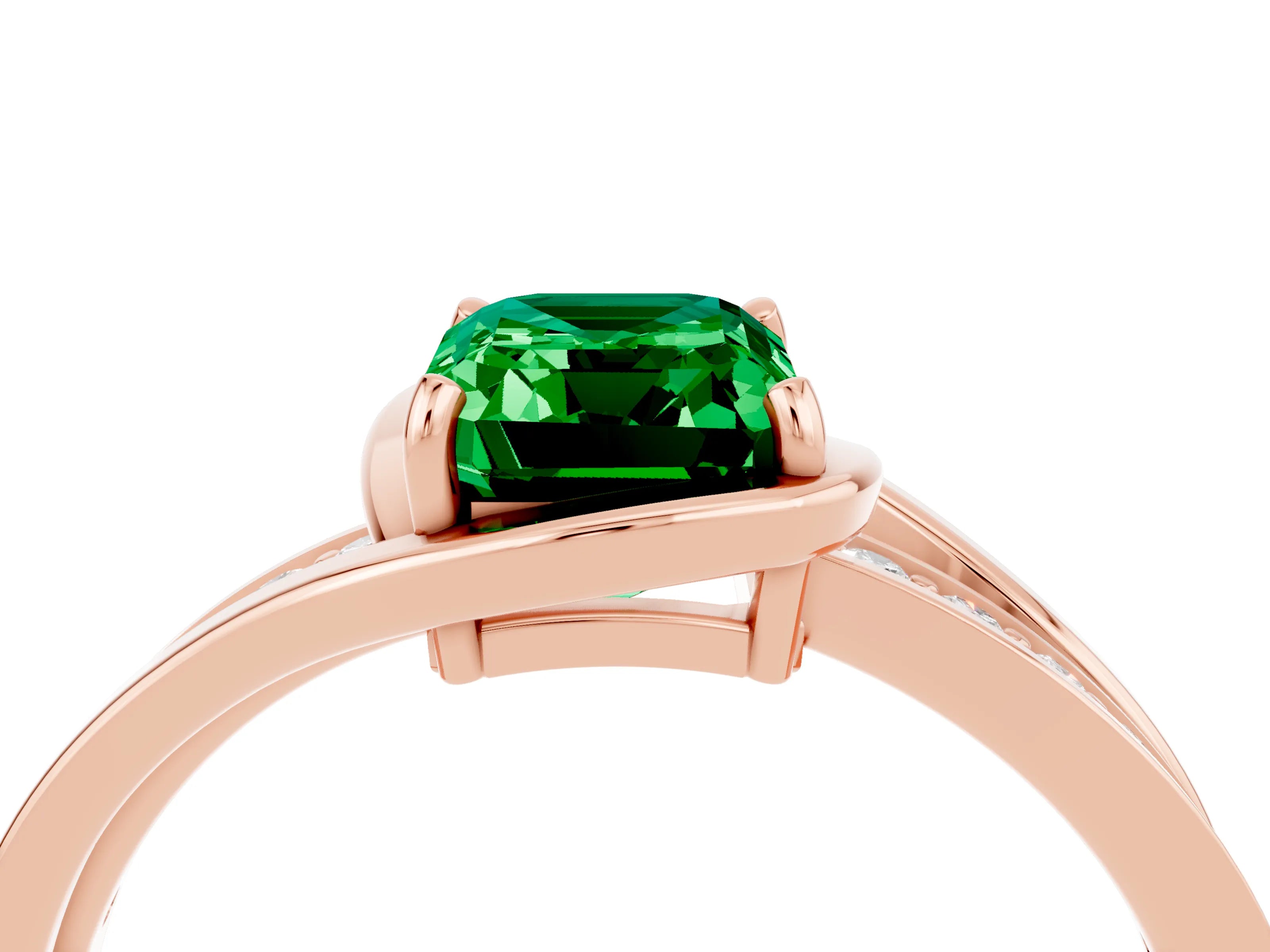 Rose gold Emerald Cut Emerald Solitaire Ring with Split Shank and Prong Setting_4