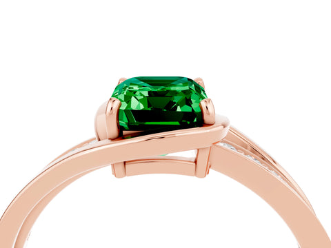 Rose gold Emerald Cut Emerald Solitaire Ring with Split Shank and Prong Setting_4