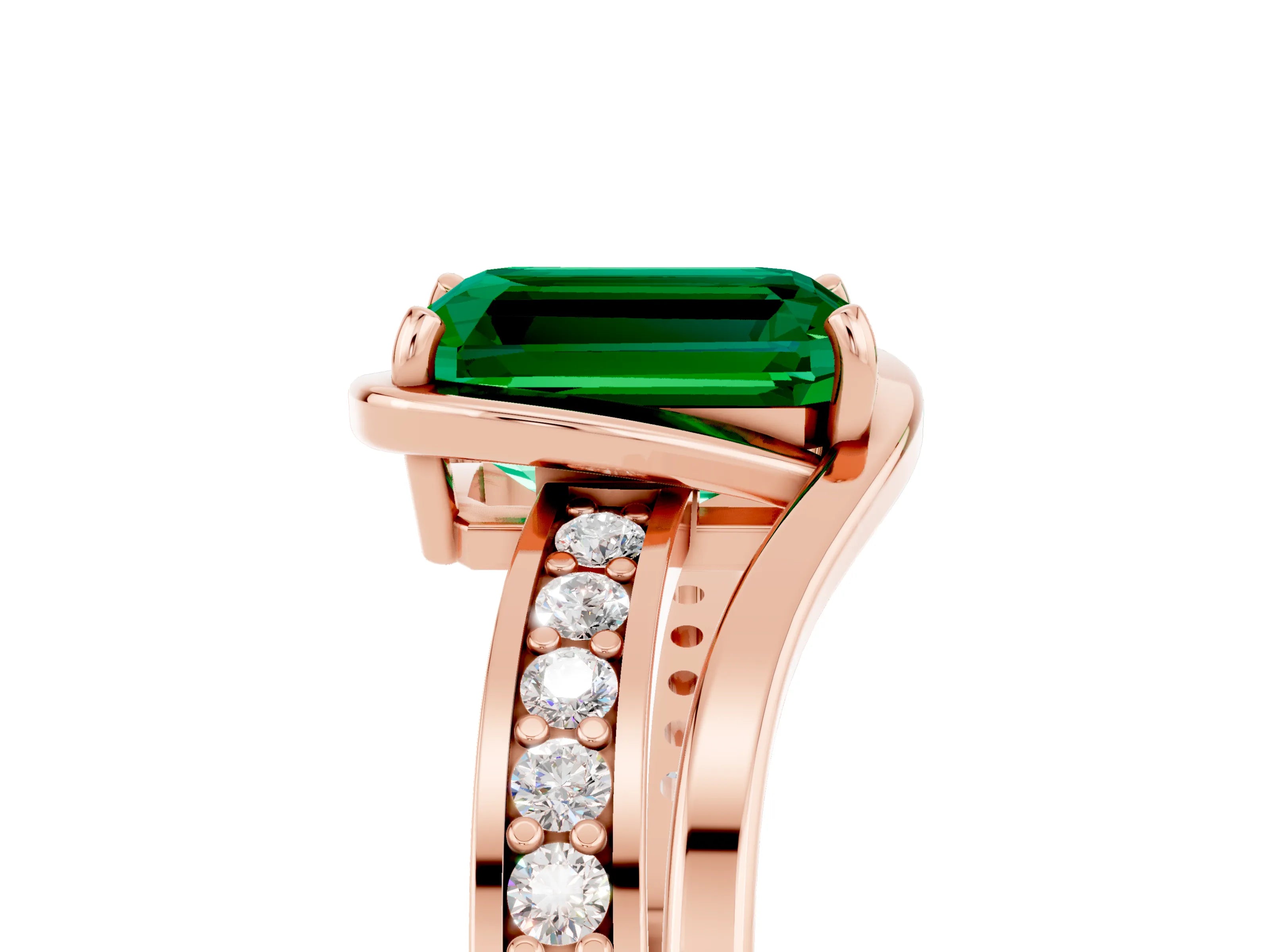 Rose gold Emerald Cut Emerald Solitaire Ring with Split Shank and Prong Setting_5
