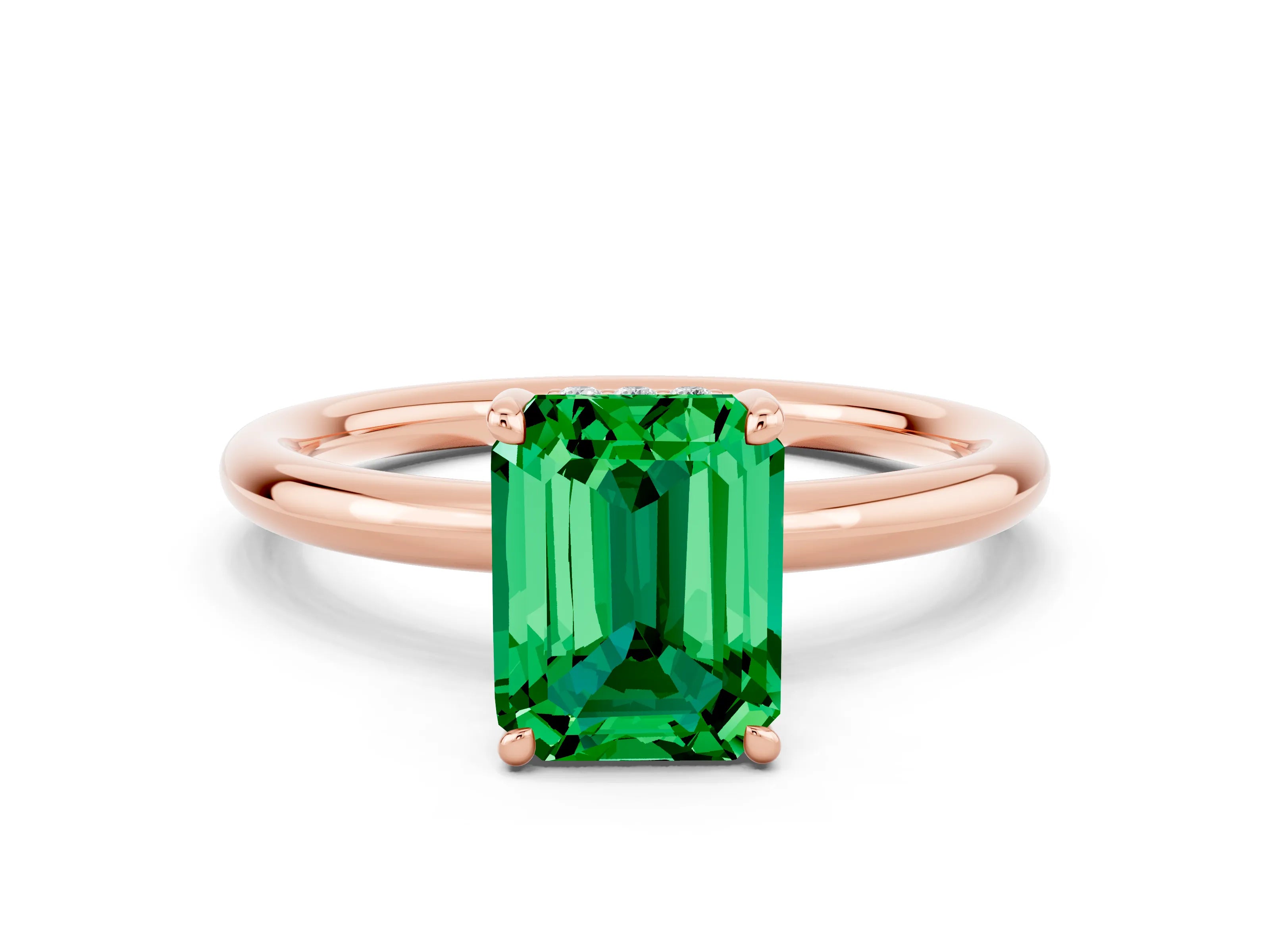 Rose gold Emerald Cut Emerald Solitaire Ring with Thin Band and Four-Prong Setting_12