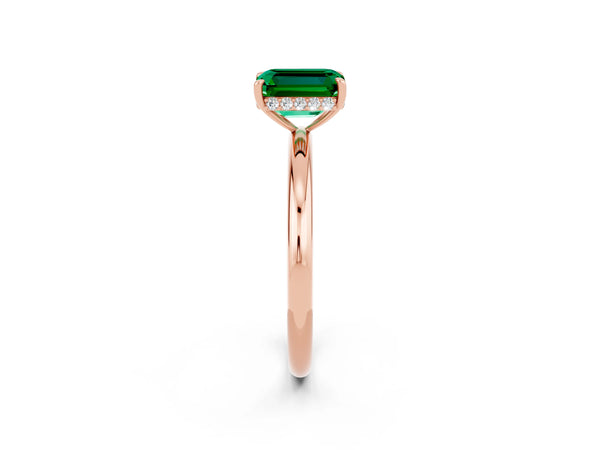 Rose gold Emerald Cut Emerald Solitaire Ring with Thin Band and Four-Prong Setting