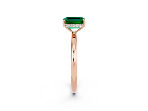 Rose gold Emerald Cut Emerald Solitaire Ring with Thin Band and Four-Prong Setting_14