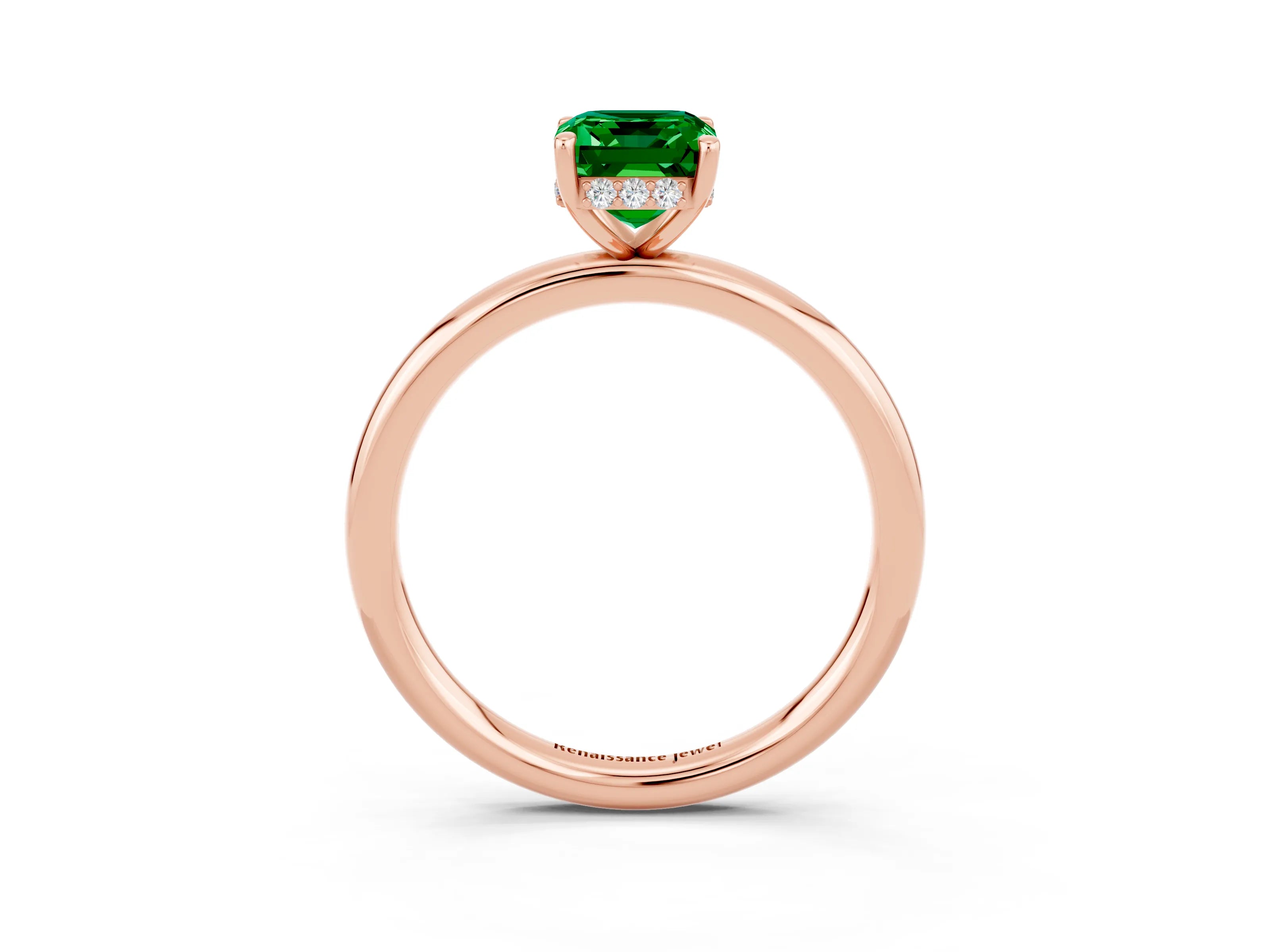 Rose gold Emerald Cut Emerald Solitaire Ring with Thin Band and Four-Prong Setting_15