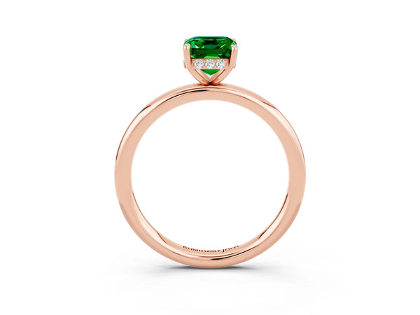 Rose gold Emerald Cut Emerald Solitaire Ring with Thin Band and Four-Prong Setting