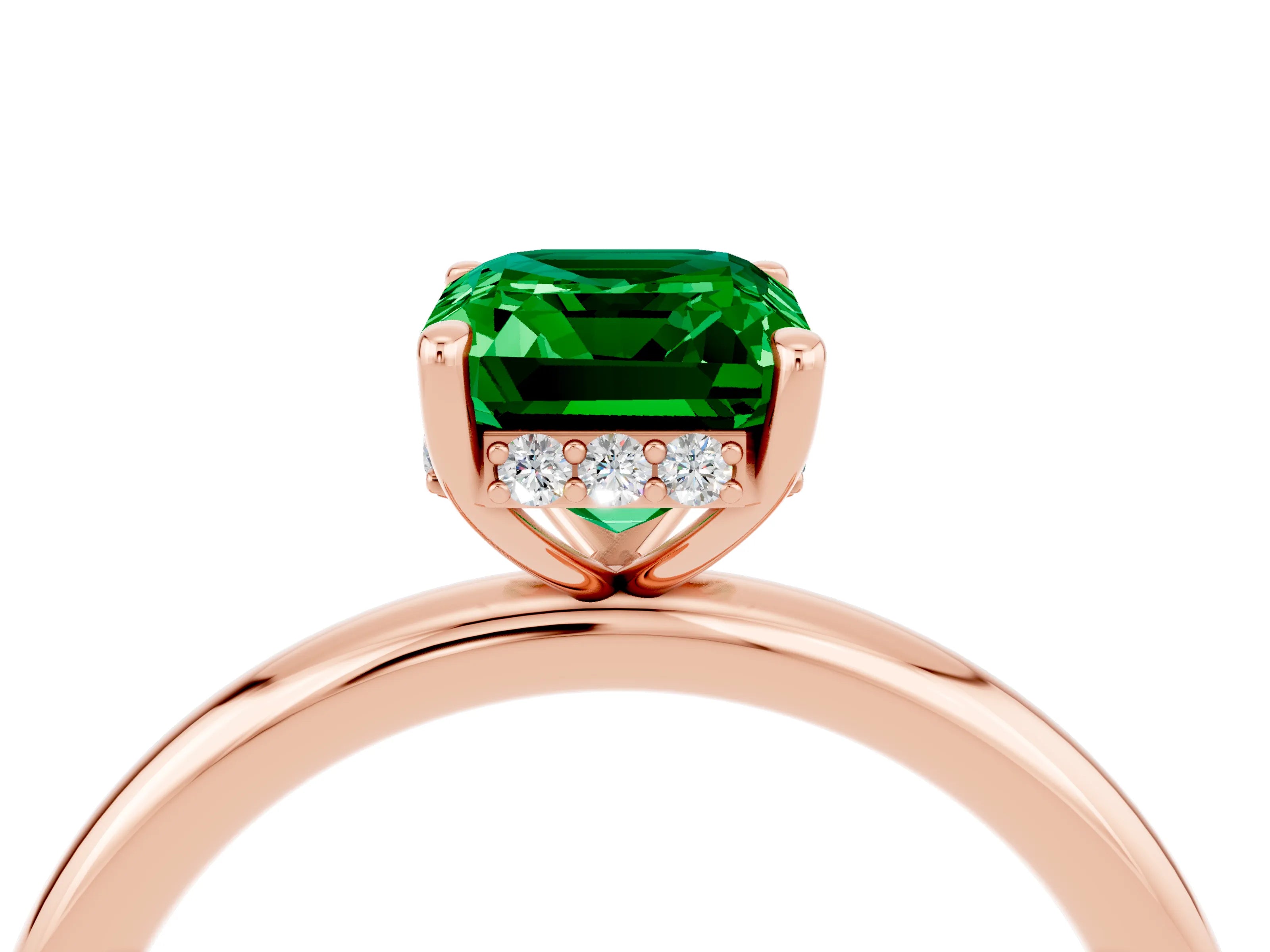 Rose gold Emerald Cut Emerald Solitaire Ring with Thin Band and Four-Prong Setting_16