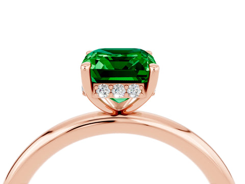Rose gold Emerald Cut Emerald Solitaire Ring with Thin Band and Four-Prong Setting_16