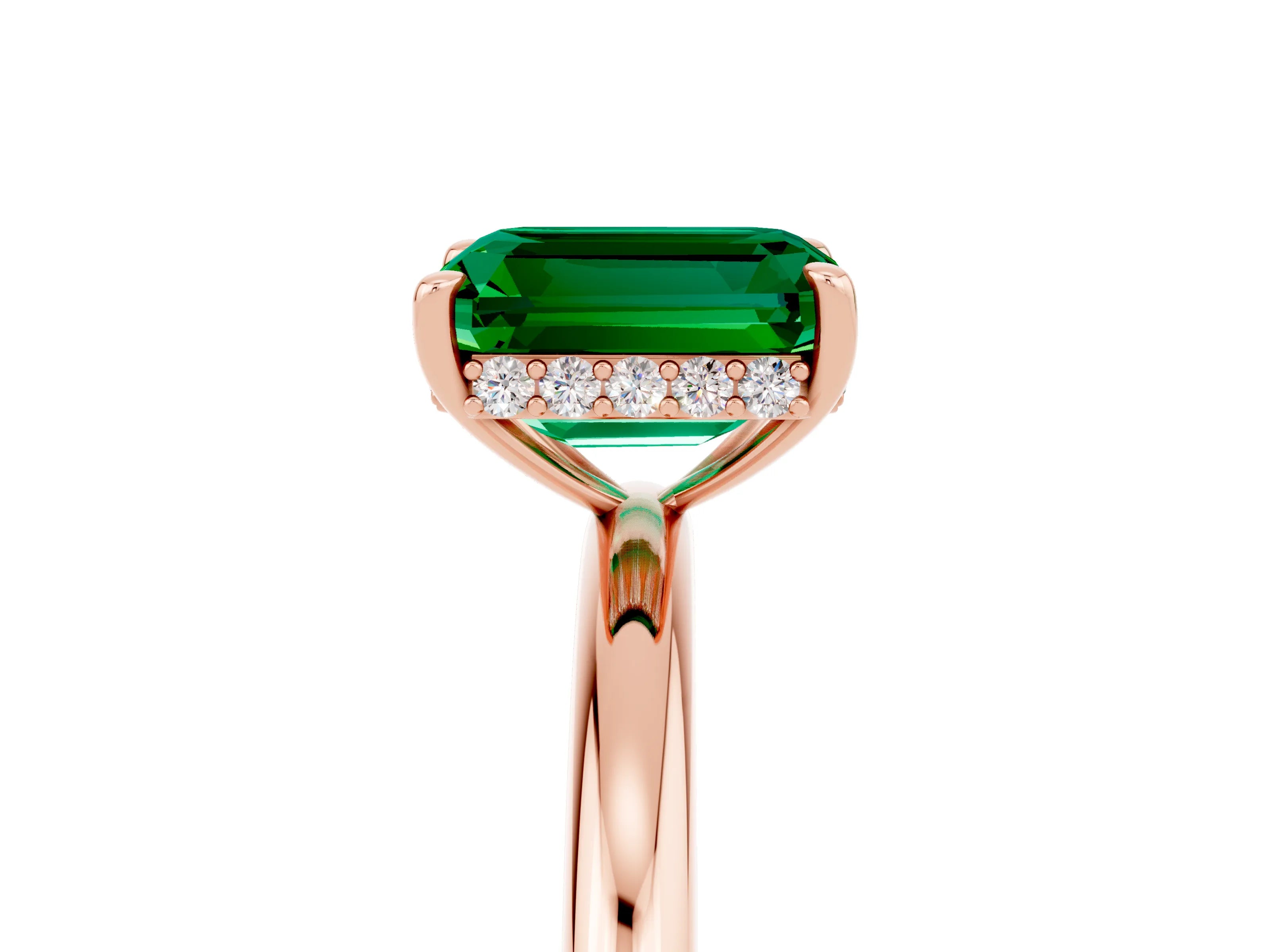 Rose gold Emerald Cut Emerald Solitaire Ring with Thin Band and Four-Prong Setting_17