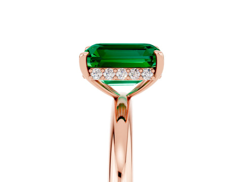 Rose gold Emerald Cut Emerald Solitaire Ring with Thin Band and Four-Prong Setting_17
