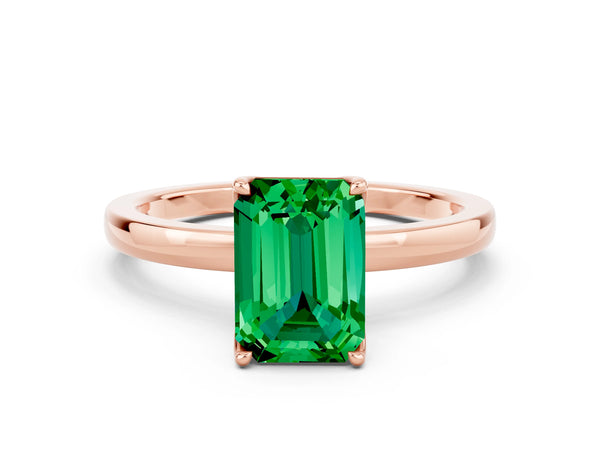 Rose gold Emerald Cut Emerald Solitaire Ring with Thin Band and Prong Setting