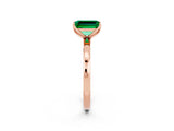 Rose gold Emerald Cut Emerald Solitaire Ring with Thin Band and Prong Setting_14