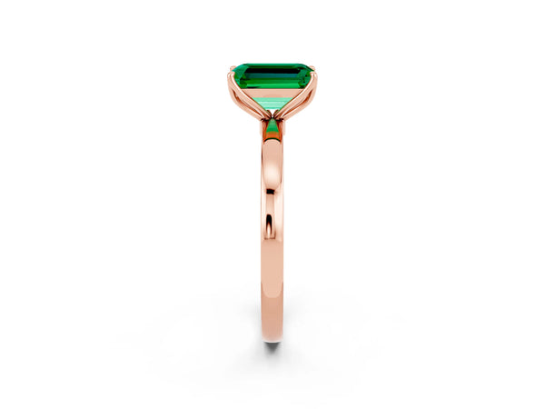 Rose gold Emerald Cut Emerald Solitaire Ring with Thin Band and Prong Setting