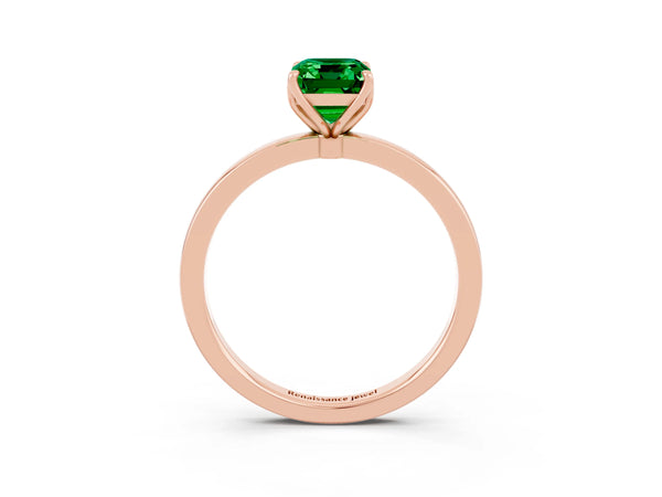 Rose gold Emerald Cut Emerald Solitaire Ring with Thin Band and Prong Setting