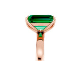 Rose gold Emerald Cut Emerald Solitaire Ring with Thin Band and Prong Setting_17