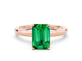 Rose gold Emerald Cut Emerald Solitaire Ring with Thin Band and Prong Setting_24