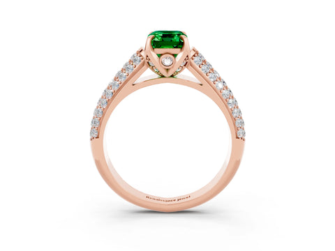 Rose gold Emerald Cut Emerald Solitaire Ring with Three-Row Pavé Band and Four-Prong Setting_15