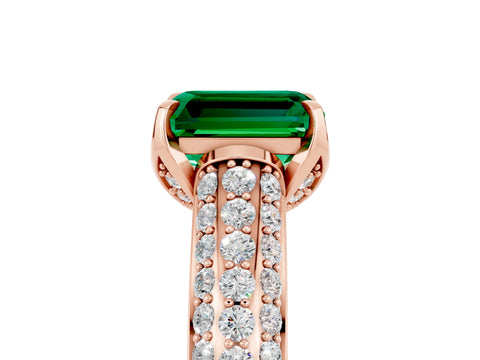 Rose gold Emerald Cut Emerald Solitaire Ring with Three-Row Pavé Band and Four-Prong Setting_17