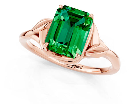Rose gold Emerald Cut Emerald Solitaire Ring with Twist Band and Four-Prong Setting_25