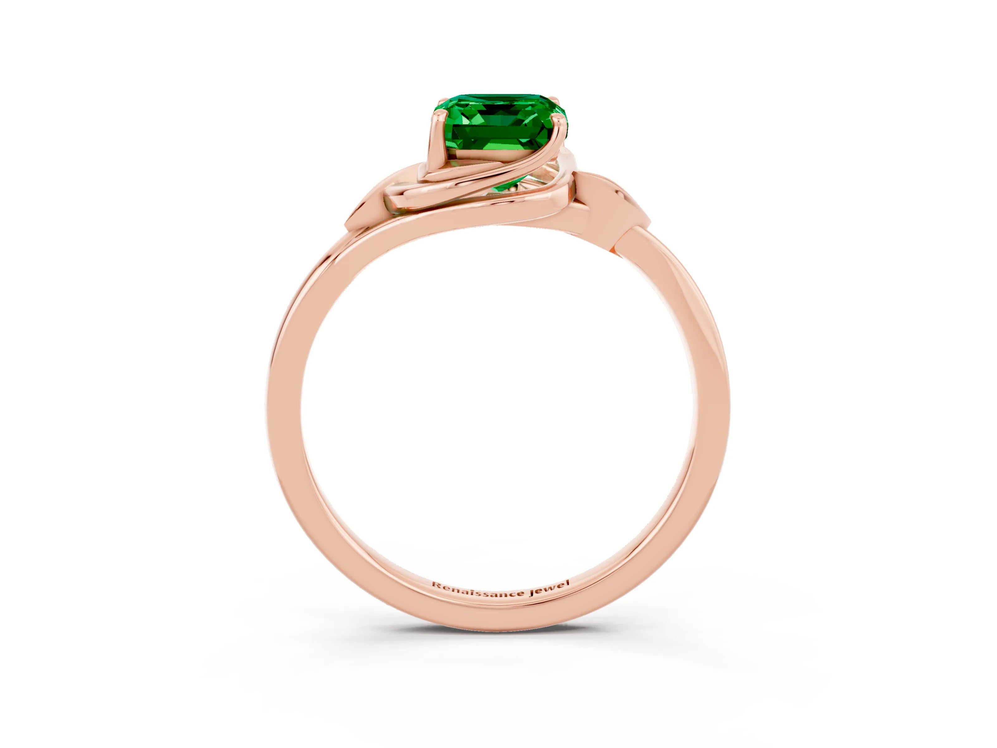 Rose gold Emerald Cut Emerald Solitaire Ring with Twist Band and Four-Prong Setting_27
