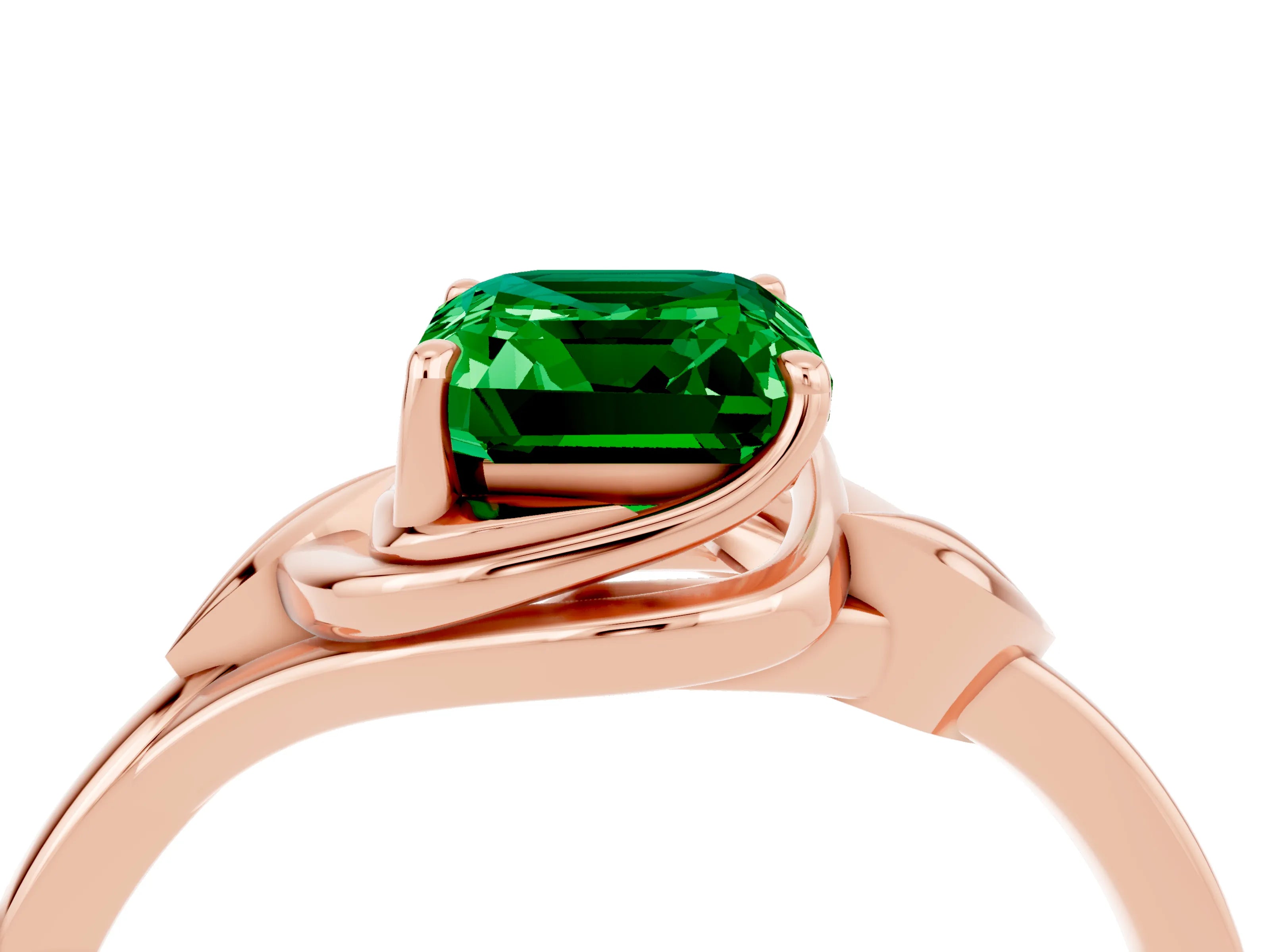 Rose gold Emerald Cut Emerald Solitaire Ring with Twist Band and Four-Prong Setting_28