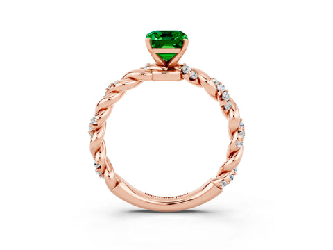 Rose gold Emerald Cut Emerald Solitaire Ring with Twisted Band and Pavé Accents_3