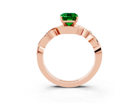 Rose gold Emerald Cut Emerald Solitaire Ring with Twisted Band and Prong Setting_3