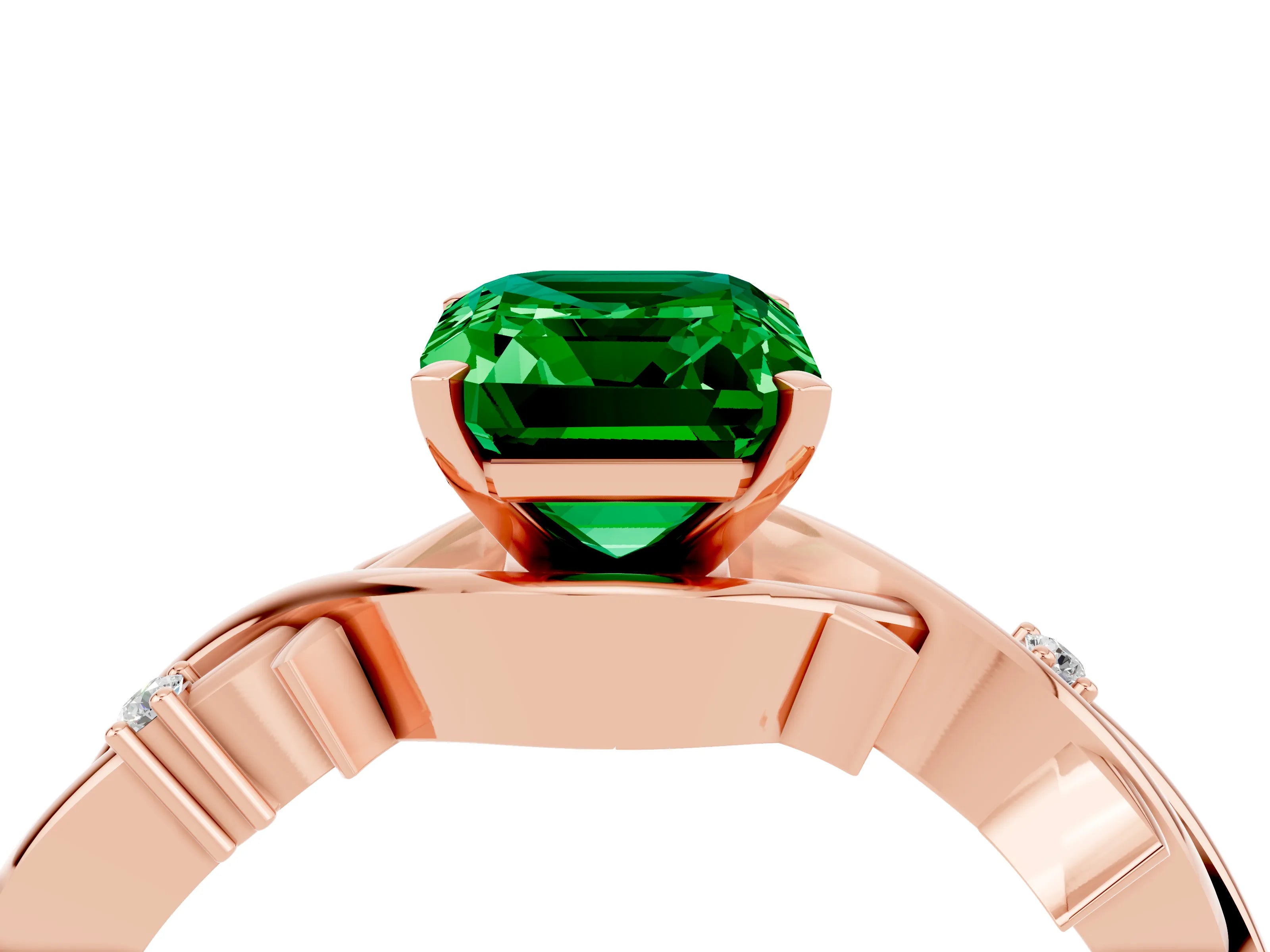 Rose gold Emerald Cut Emerald Solitaire Ring with Twisted Band and Prong Setting_4