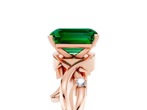 Rose gold Emerald Cut Emerald Solitaire Ring with Twisted Band and Prong Setting_5