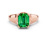 Rose gold Emerald Cut Emerald Solitaire Ring with Wide Band and Prong Setting