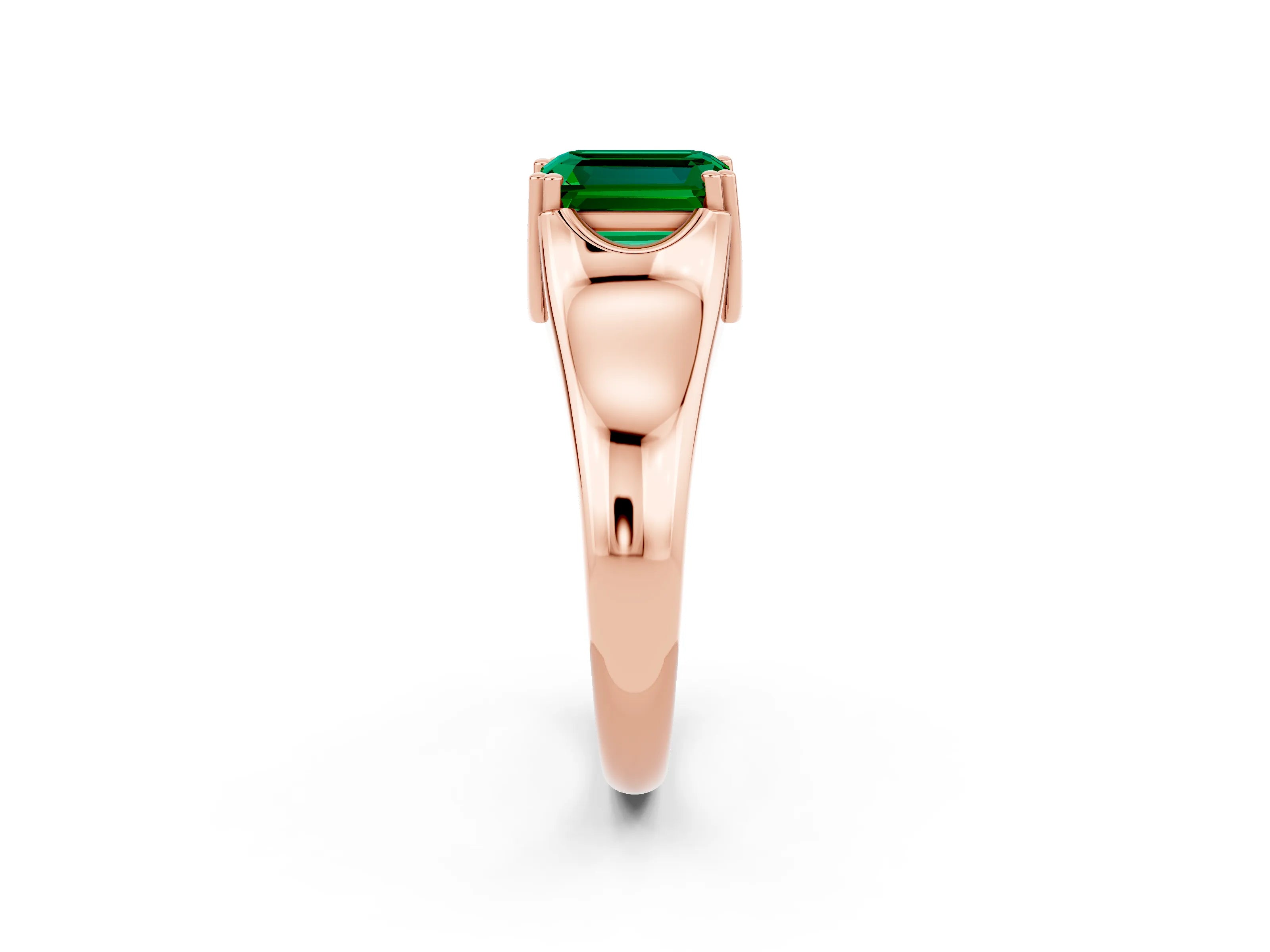 Rose gold Emerald Cut Emerald Solitaire Ring with Wide Band and Prong Setting_2