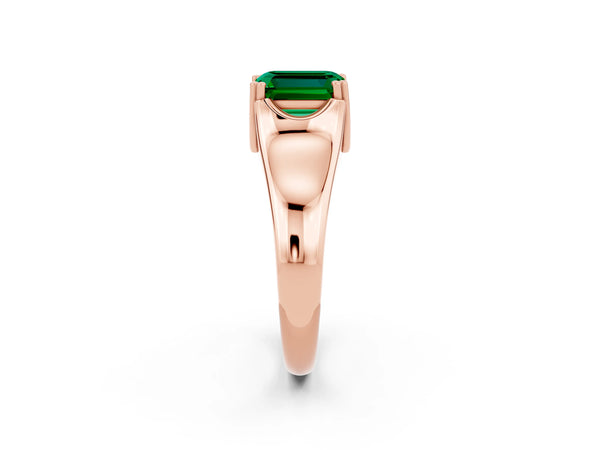 Rose gold Emerald Cut Emerald Solitaire Ring with Wide Band and Prong Setting