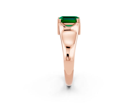 Rose gold Emerald Cut Emerald Solitaire Ring with Wide Band and Prong Setting_2