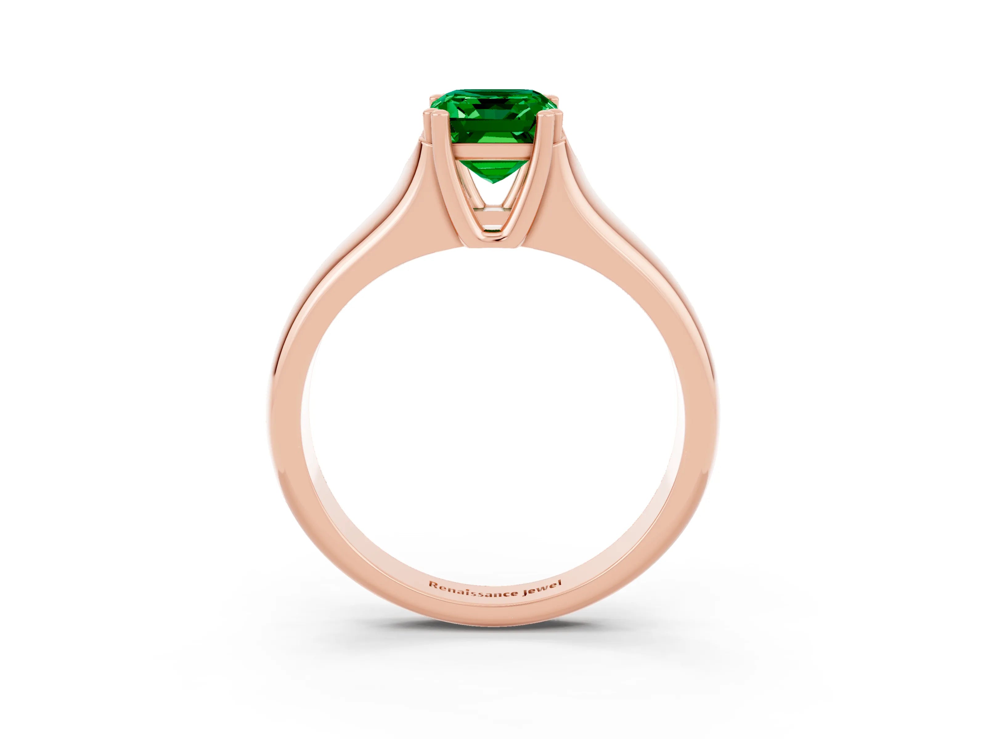 Rose gold Emerald Cut Emerald Solitaire Ring with Wide Band and Prong Setting_3