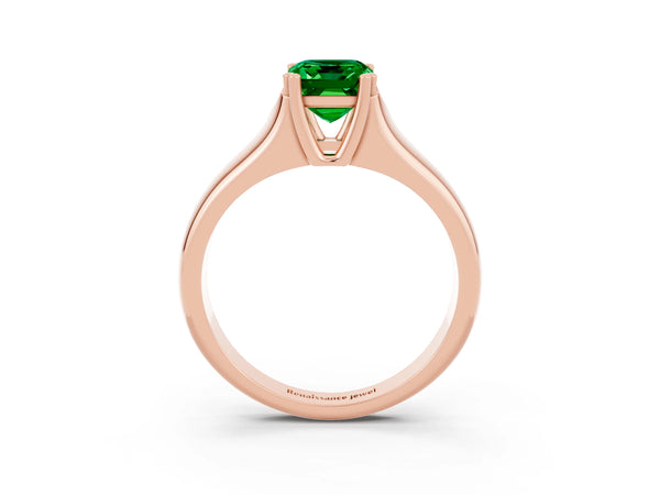 Rose gold Emerald Cut Emerald Solitaire Ring with Wide Band and Prong Setting