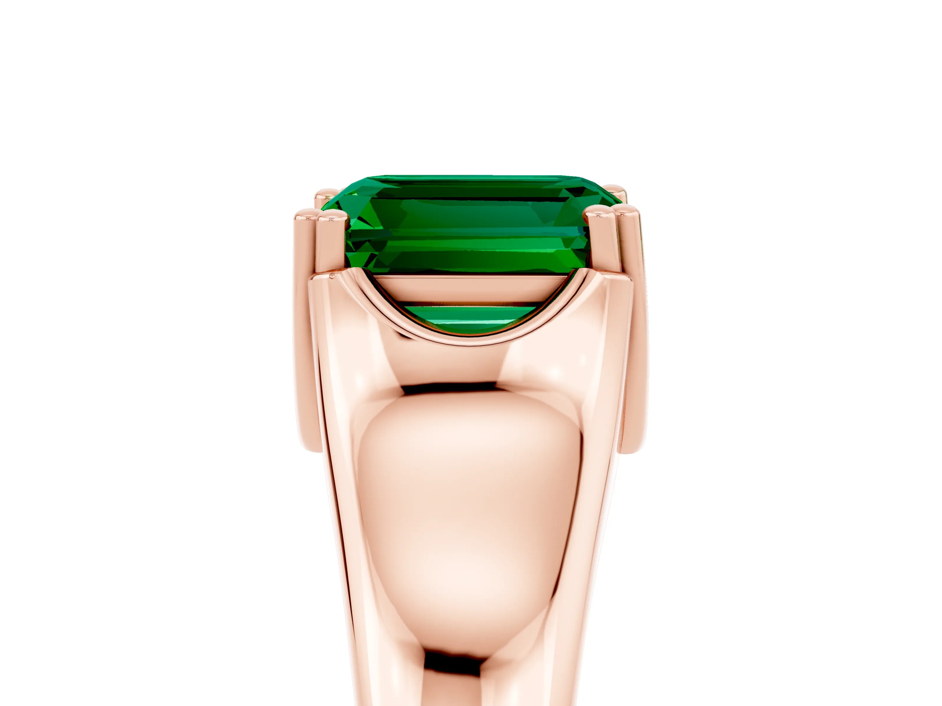 Rose gold Emerald Cut Emerald Solitaire Ring with Wide Band and Prong Setting_5