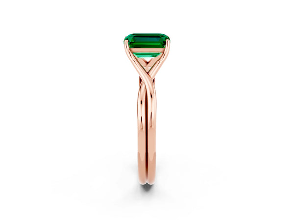 Rose gold Emerald Cut Emerald Solitaire Twist Band Prong Setting Ring