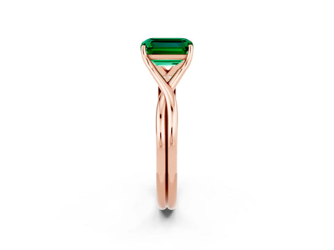 Rose gold Emerald Cut Emerald Solitaire Twist Band Prong Setting Ring_14