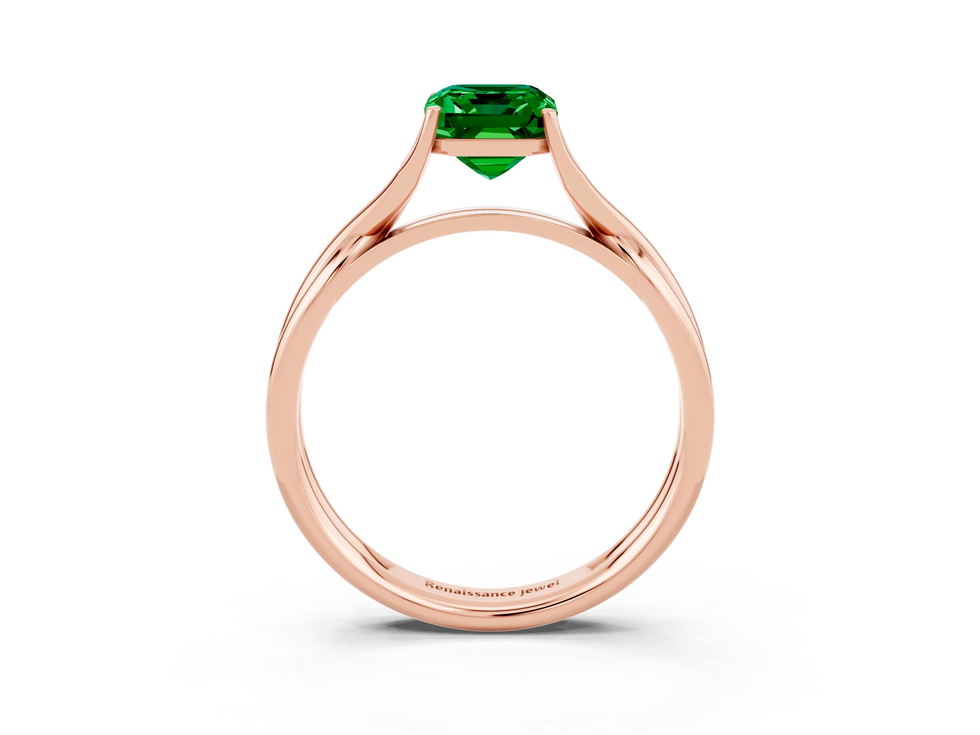Rose gold Emerald Cut Emerald Solitaire Twist Band Prong Setting Ring_15