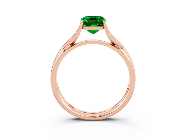 Rose gold Emerald Cut Emerald Solitaire Twist Band Prong Setting Ring