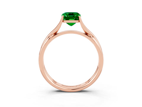 Rose gold Emerald Cut Emerald Solitaire Twist Band Prong Setting Ring_15