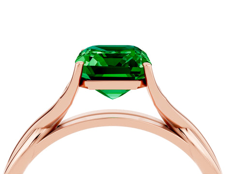 Rose gold Emerald Cut Emerald Solitaire Twist Band Prong Setting Ring_16