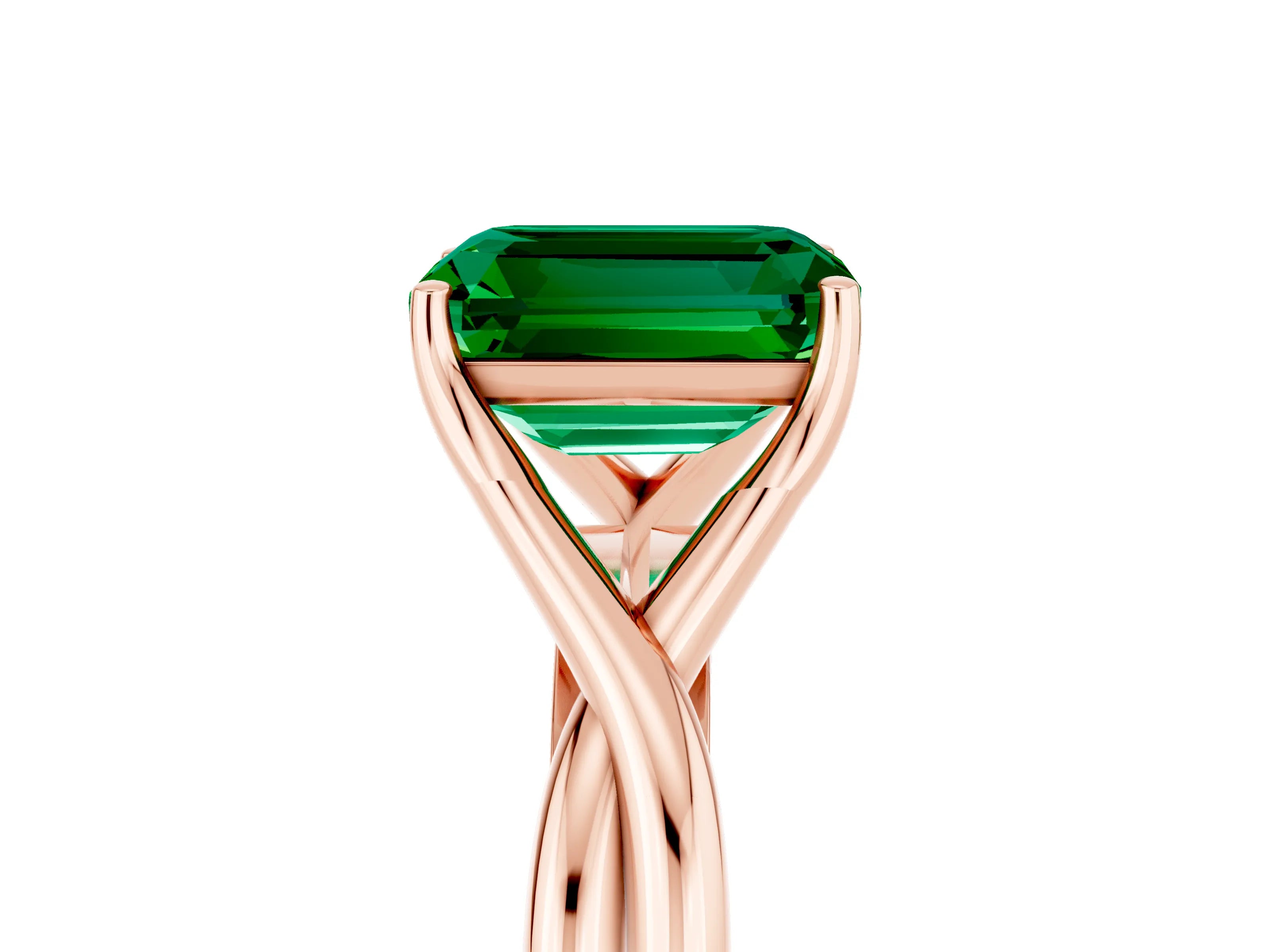 Rose gold Emerald Cut Emerald Solitaire Twist Band Prong Setting Ring_17