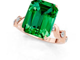 Rose gold Emerald Cut Emerald Solitaire Twisted Band with Round  Accents and Prong Setting_13