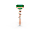 Rose gold Emerald Cut Emerald Solitaire Twisted Band with Round  Accents and Prong Setting_14